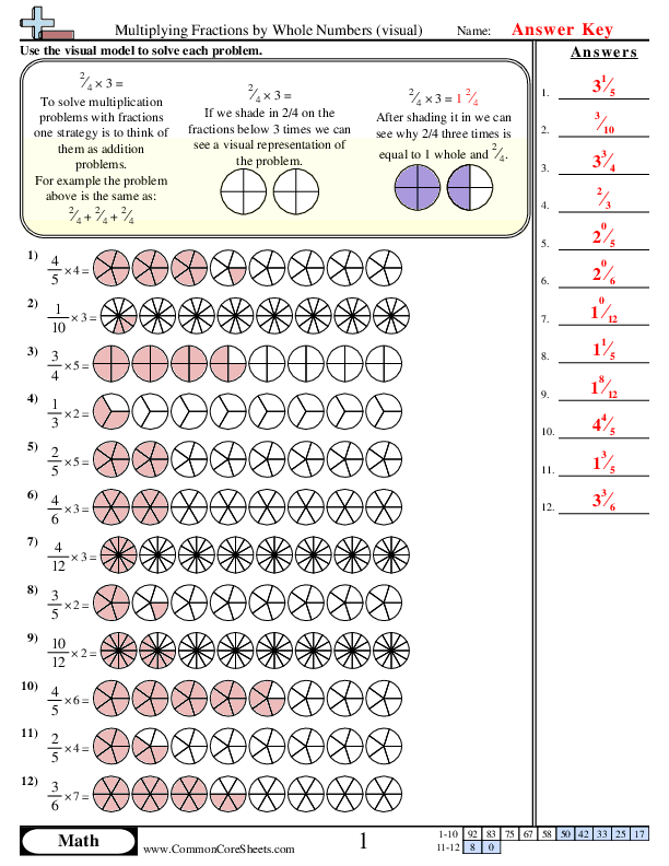  - Multiplying Fractions by whole numbers (Visual) worksheet